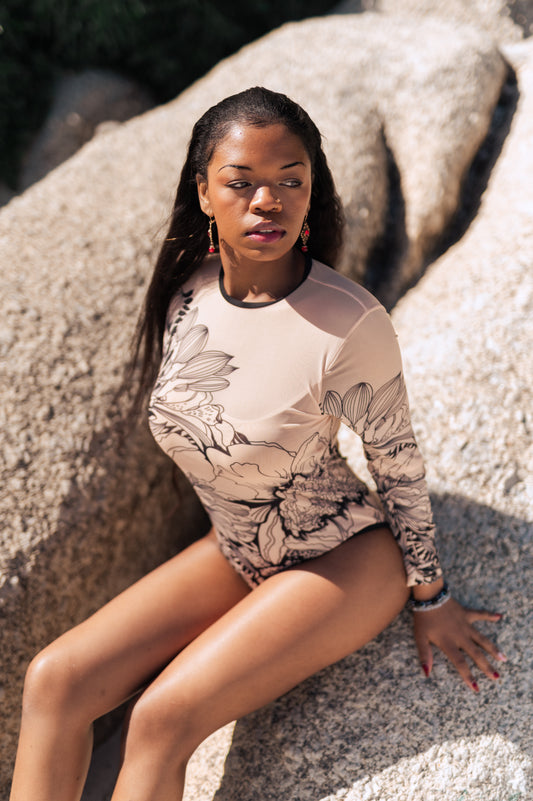 Long sleeve swimsuit "Nude flora"